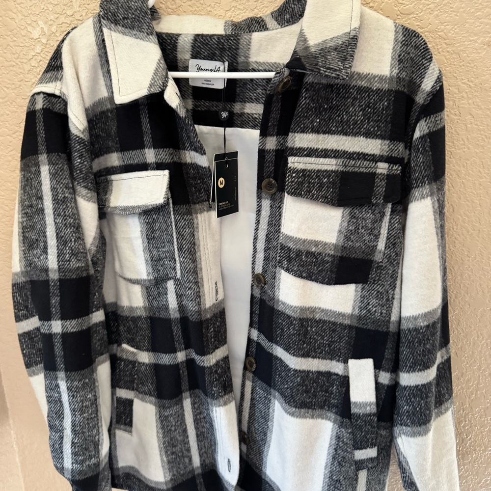 YoungLA for her Black & White Plaid Coat